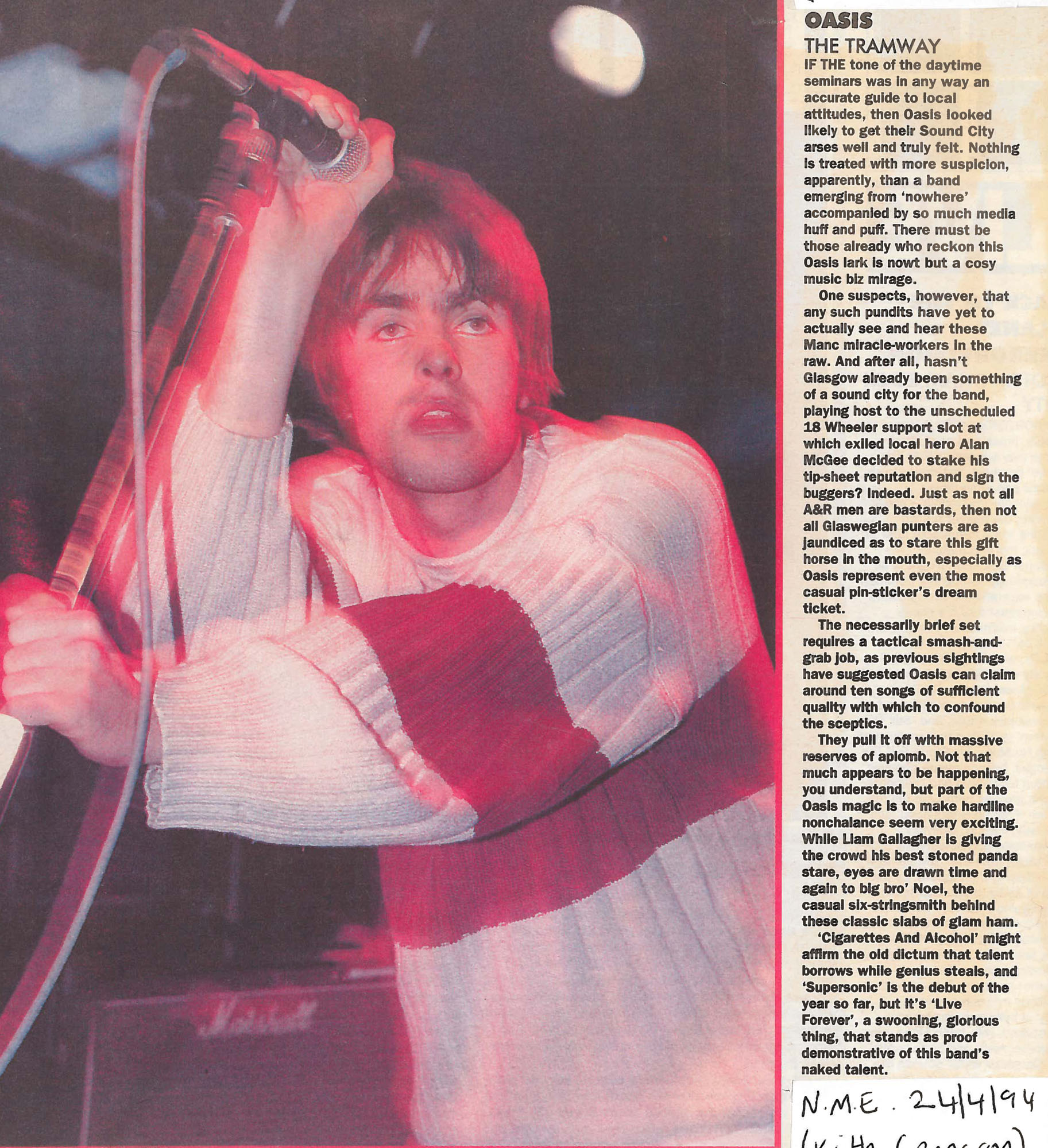 Oasis at Tramway; Glasgow, Scotland - April 7, 1994