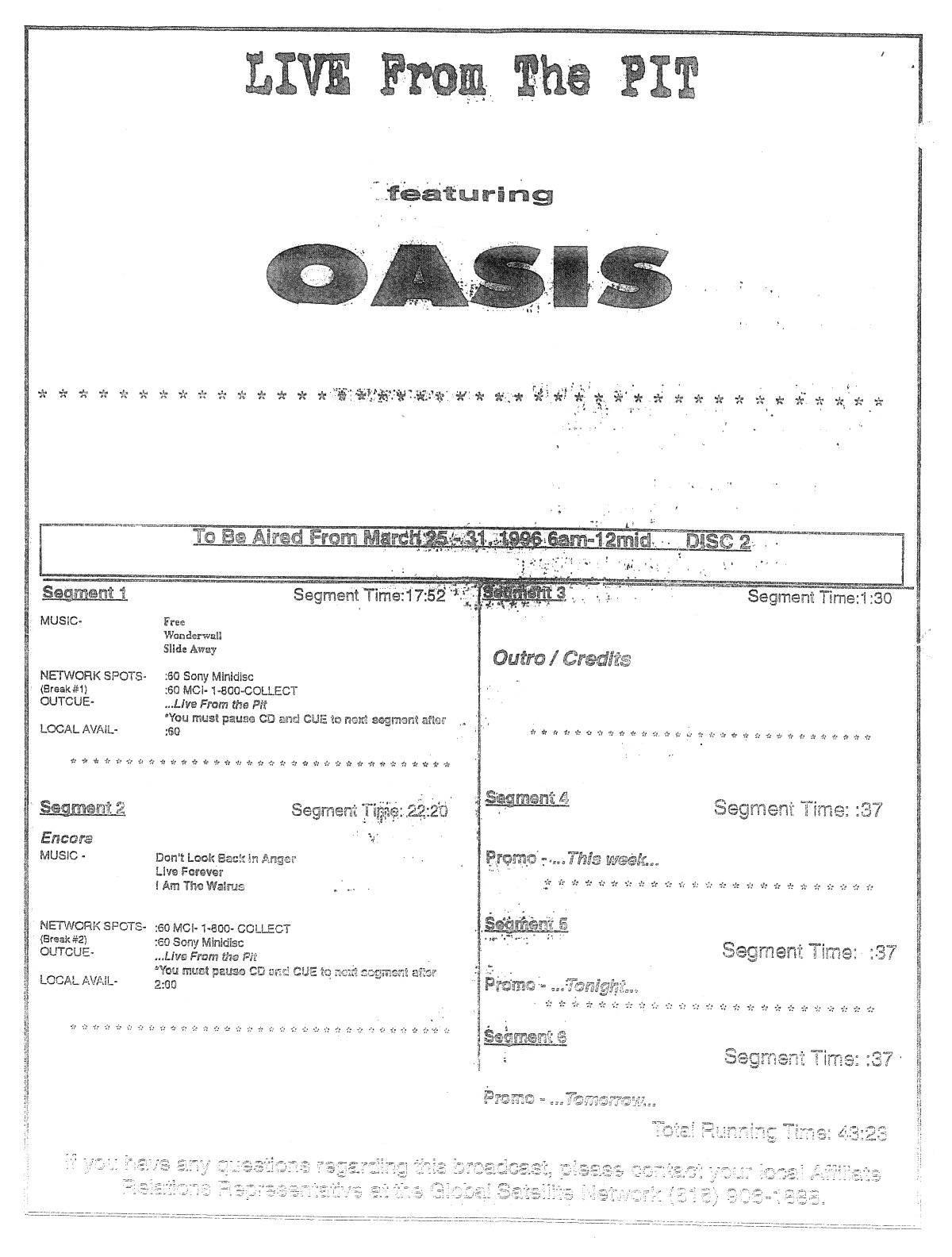 Oasis at Patriot Centre; Fairfax, VA - March 7, 1996