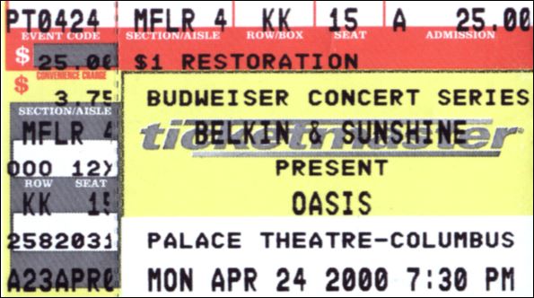 Oasis at Palace Theater; Columbus, OH - April 24, 2000